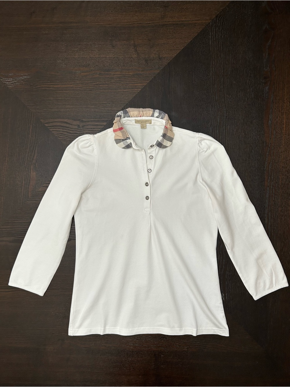 BURBERRY BRIT NOVA CHECK 3/4 SLEEVE PREPPY STYLE COLLAR POLO SHIRT - Picture 7 of 7
